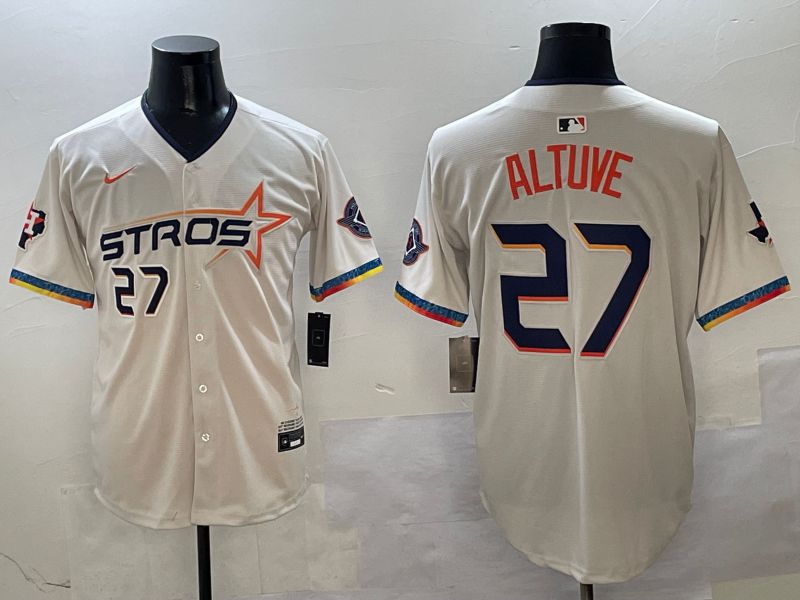 Men Houston Astros #27 Altuve Cream Fourth generation Joint Name Nike 2025 MLB Jersey style 1